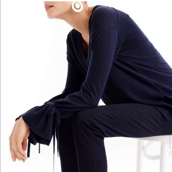 JCrew Merino Tie Sleeve Sweater in Navy - Picture 3 of 4